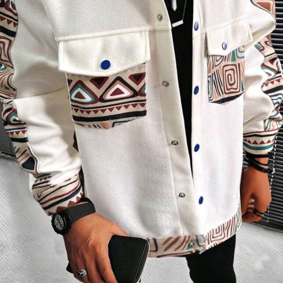 Men's Geometric Print Jacket With Flap Pockets - Picture 4 of 6